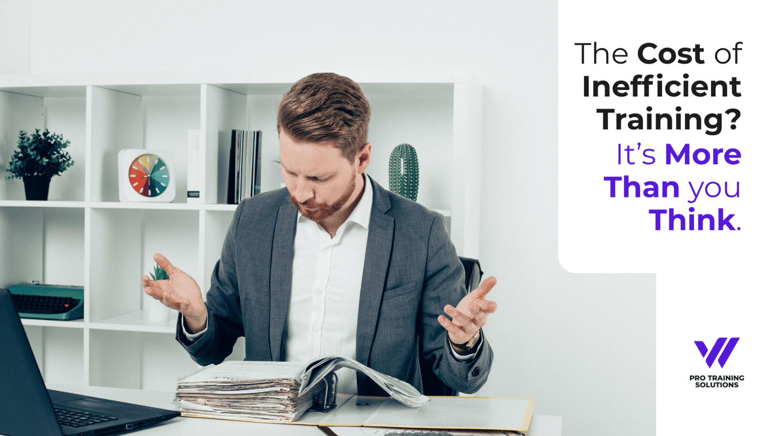 Frustrated employee using outdated onboarding manual highlighting training inefficiencies